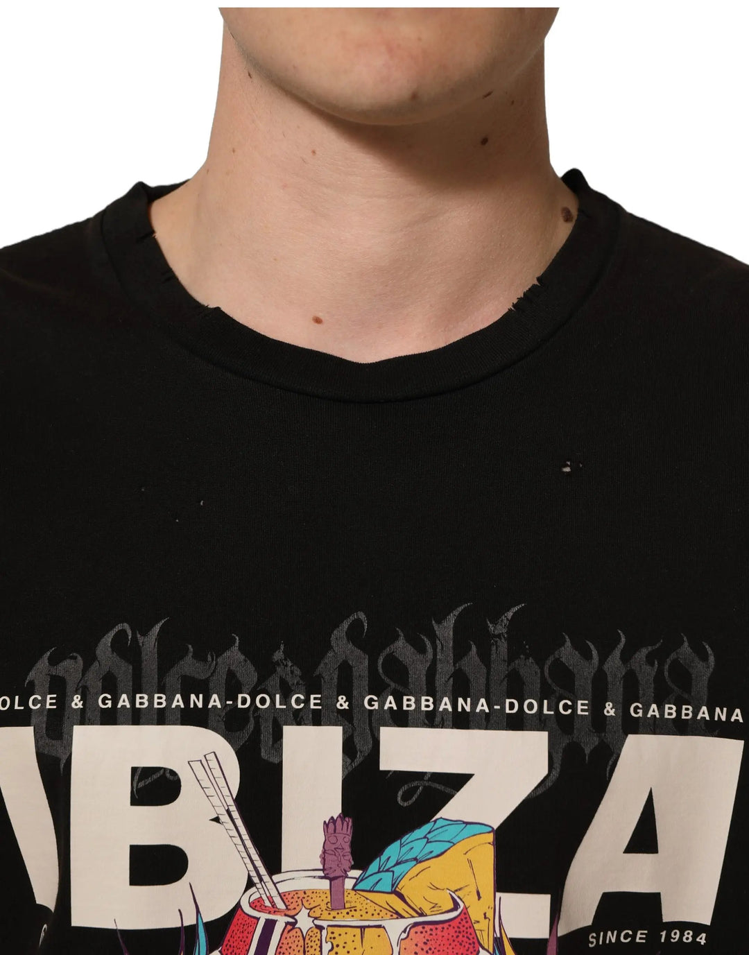 Dolce &amp; Gabbana Black Tropical "IBIZA" Men Crew Neck T-shirt