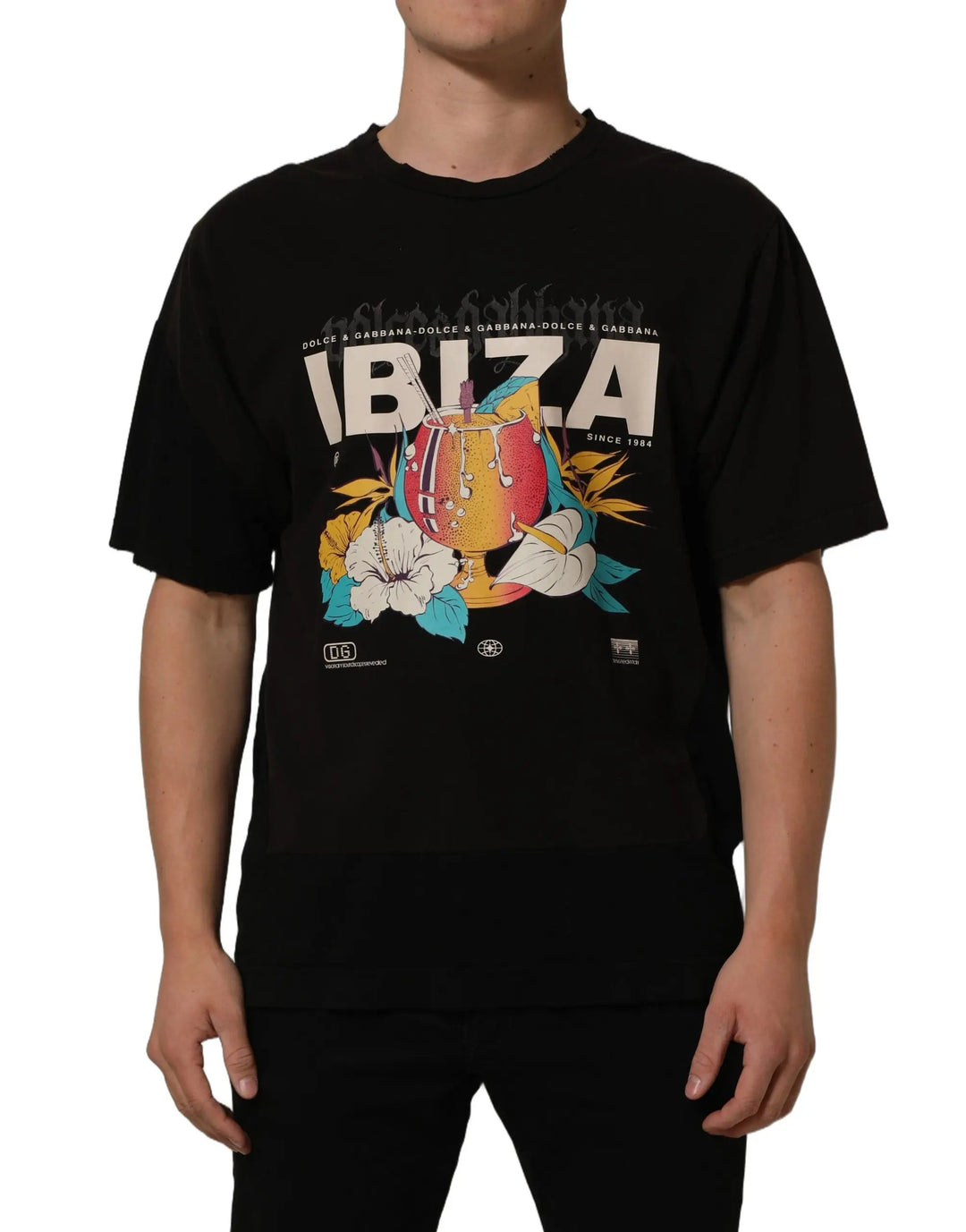 Dolce &amp; Gabbana Black Tropical "IBIZA" Men Crew Neck T-shirt