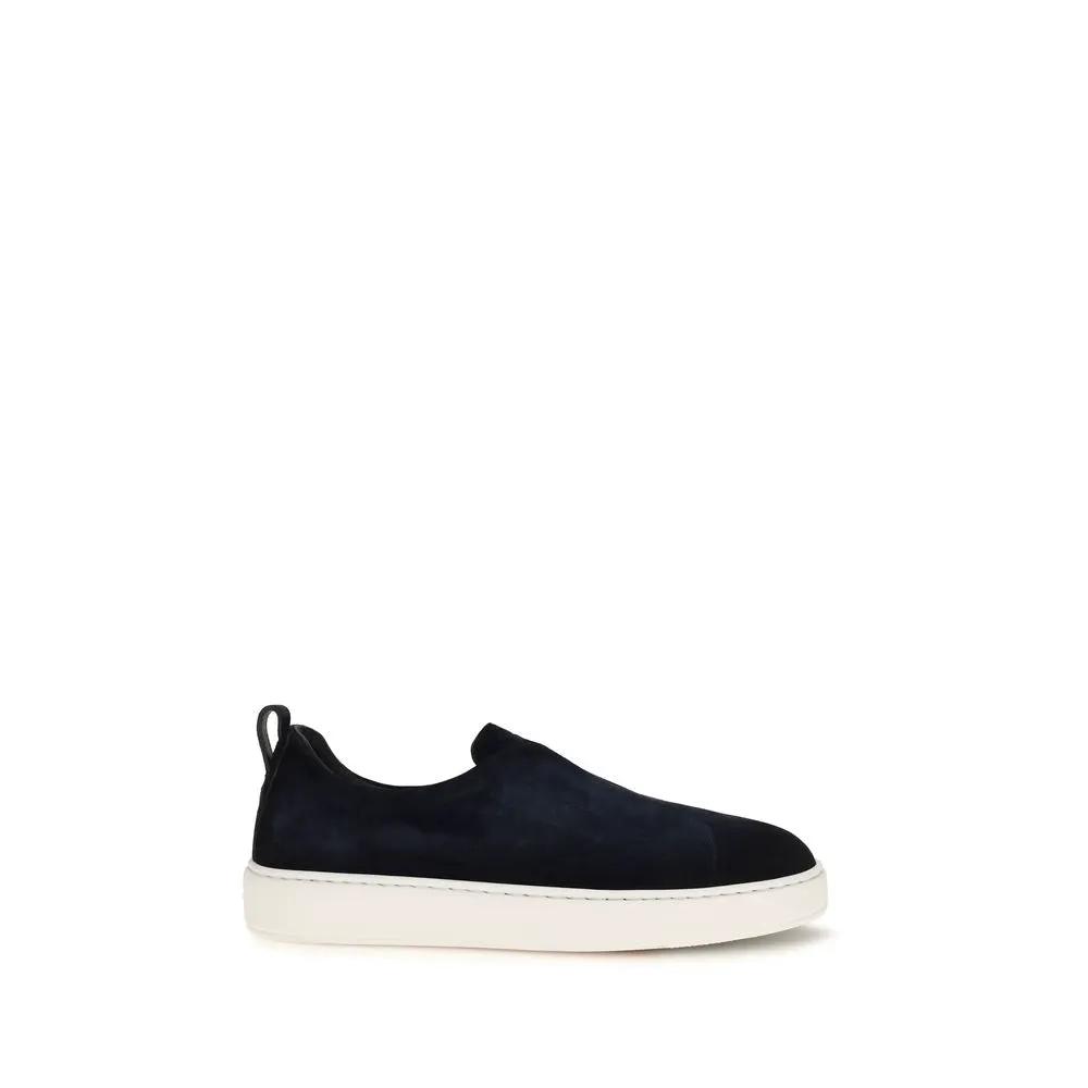 Santoni Sample Sale | Santoni Blue Calf Leather Bos Taurus Sneakers - | Designer outlet
