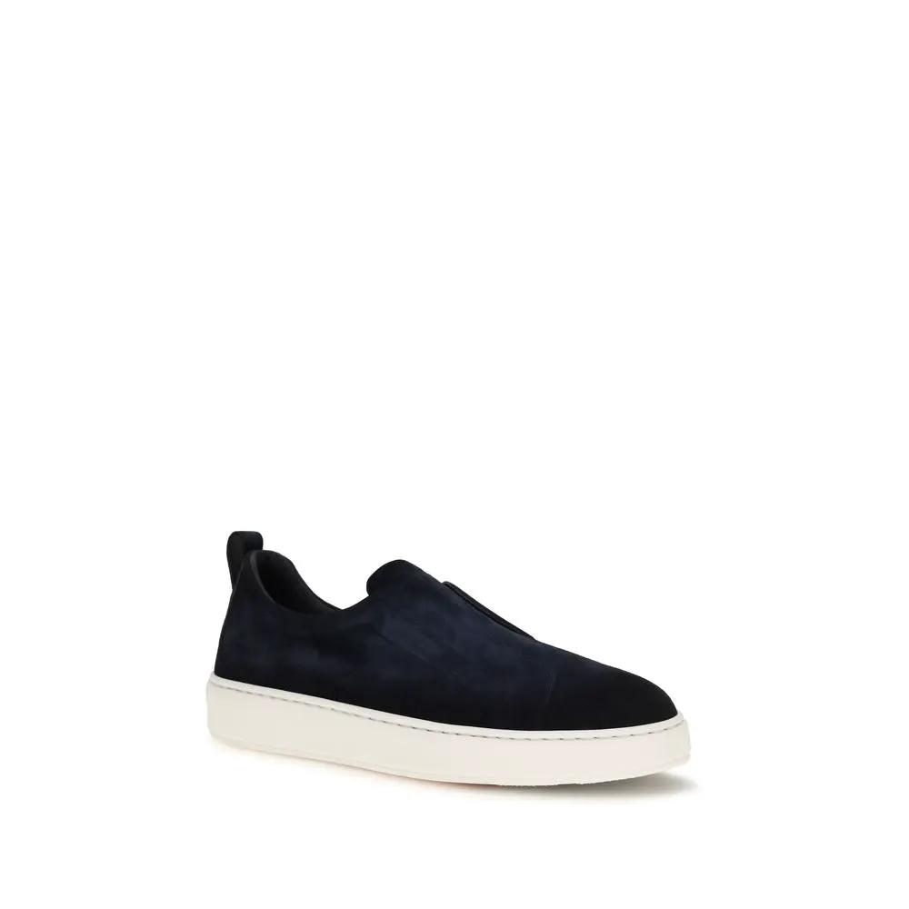 Santoni Sample Sale | Santoni Blue Calf Leather Bos Taurus Sneakers - | Designer outlet