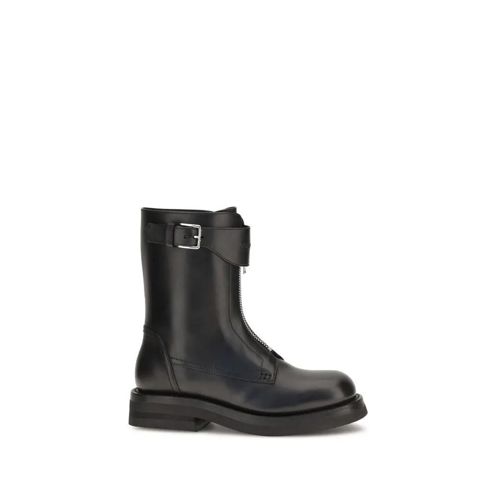 Alexander McQueen Sample Sale | Alexander McQueen Black Calf Leather Bos Taurus Lace-Up Boots - | Designer outlet