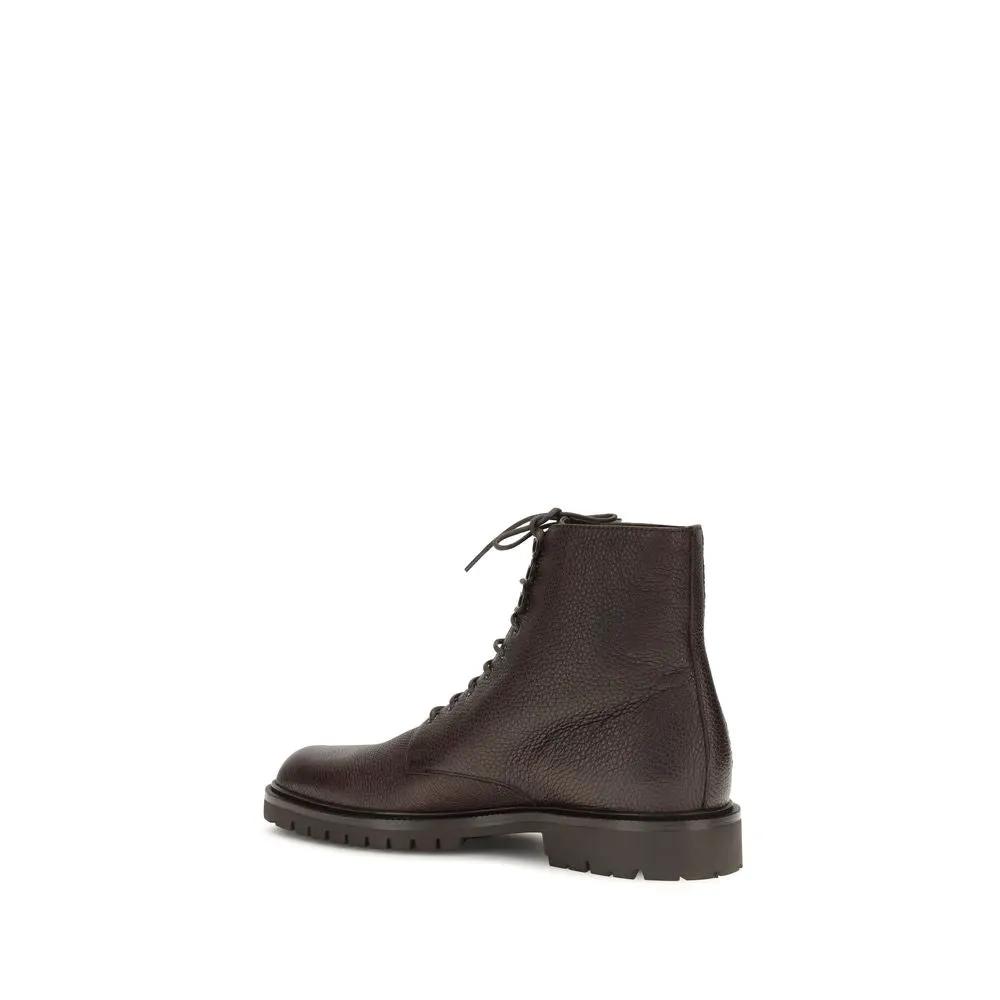 Brunello Cucinelli Sample Sale | Brunello Cucinelli Brown Calf Leather Bos Taurus Lace-Up Boots - | Designer outlet