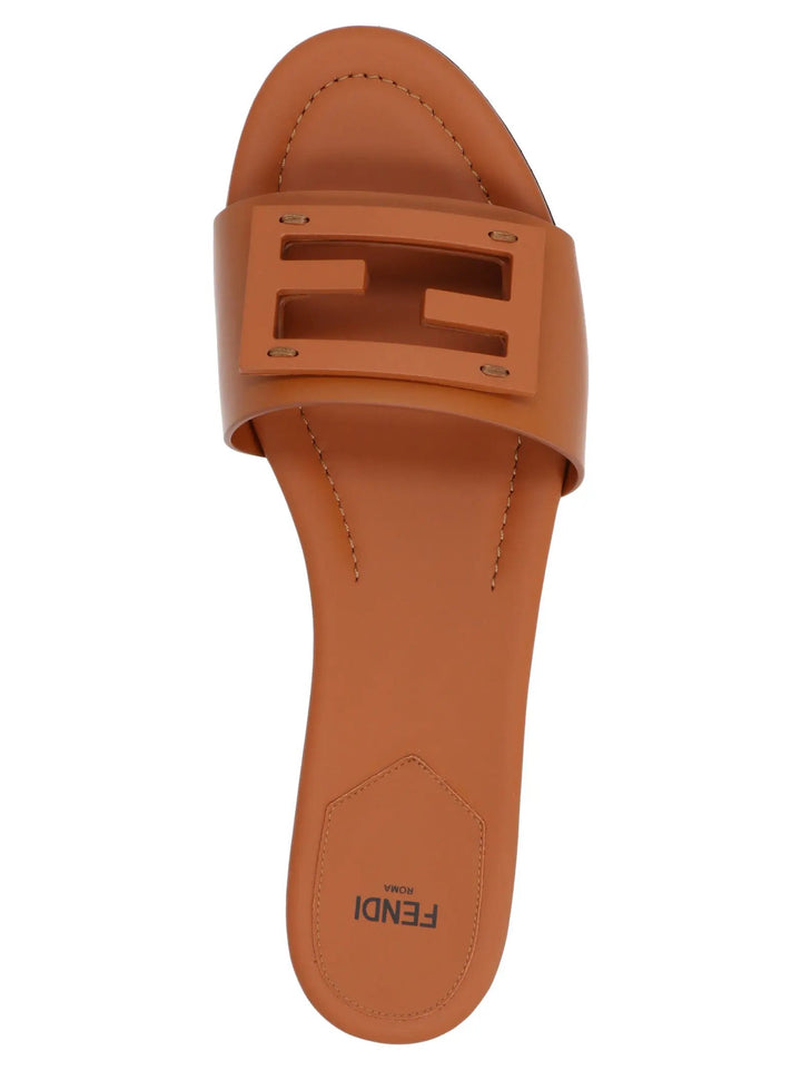 Fendi Brown Lamb Leather Slides