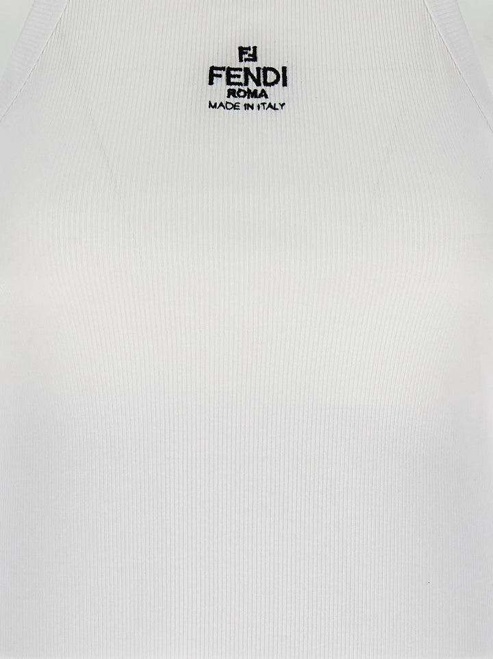Fendi White Cotton Sleeveles T-Shirt