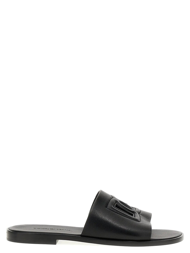 Dolce &amp; Gabbana Black Leather Slides