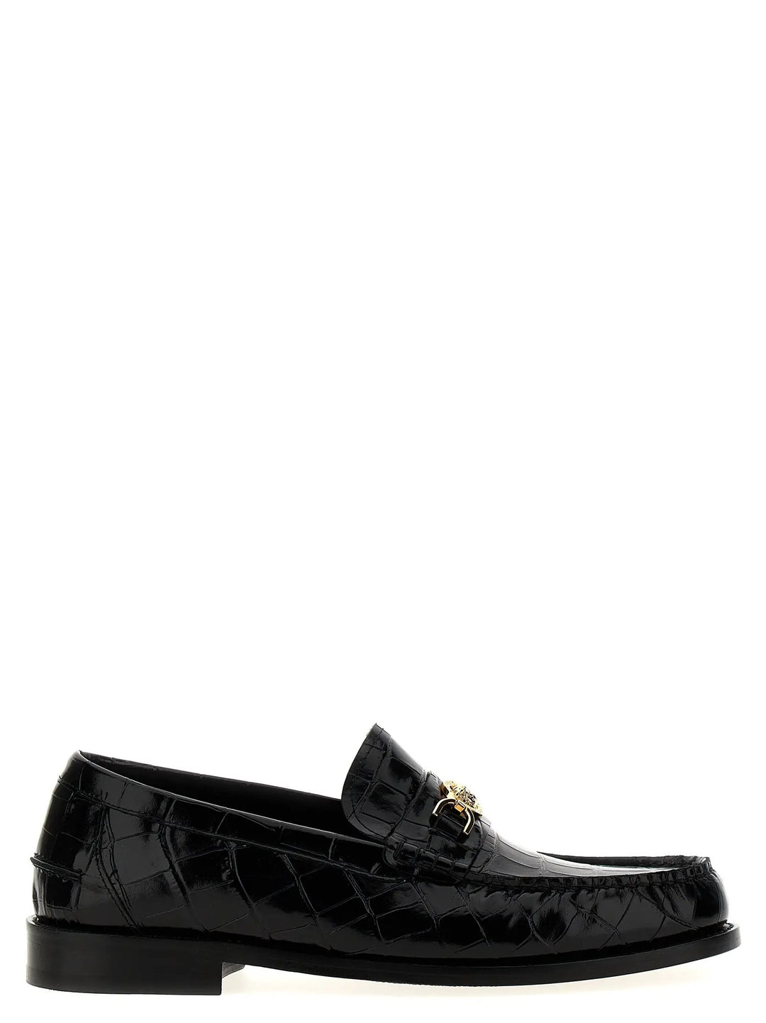 Versace Black Velvet Leather Slip-On Loafers