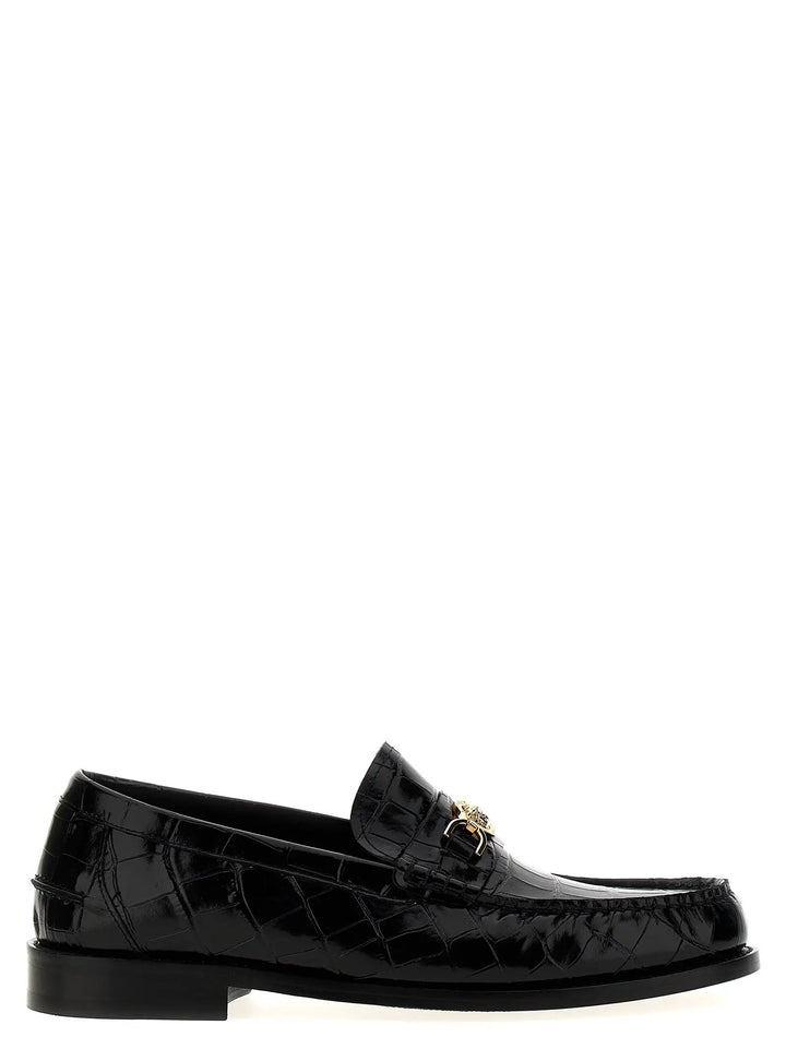 Versace Black Velvet Leather Slip-On Loafers