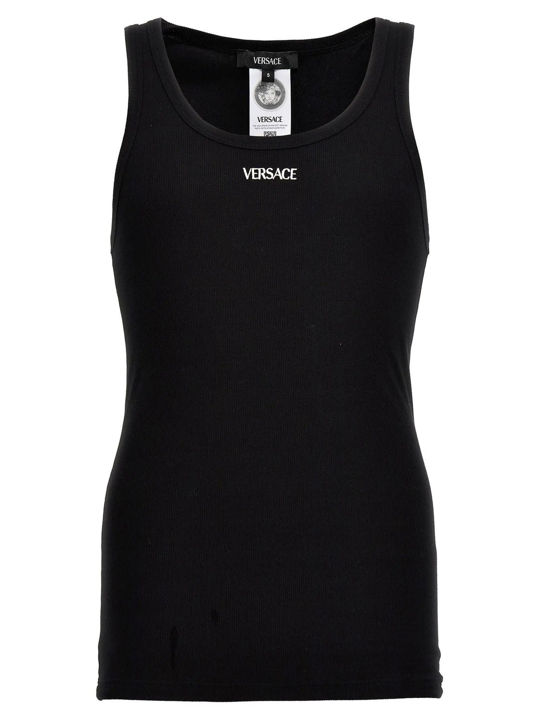 Versace Black Cotton Sleeveles T-Shirt