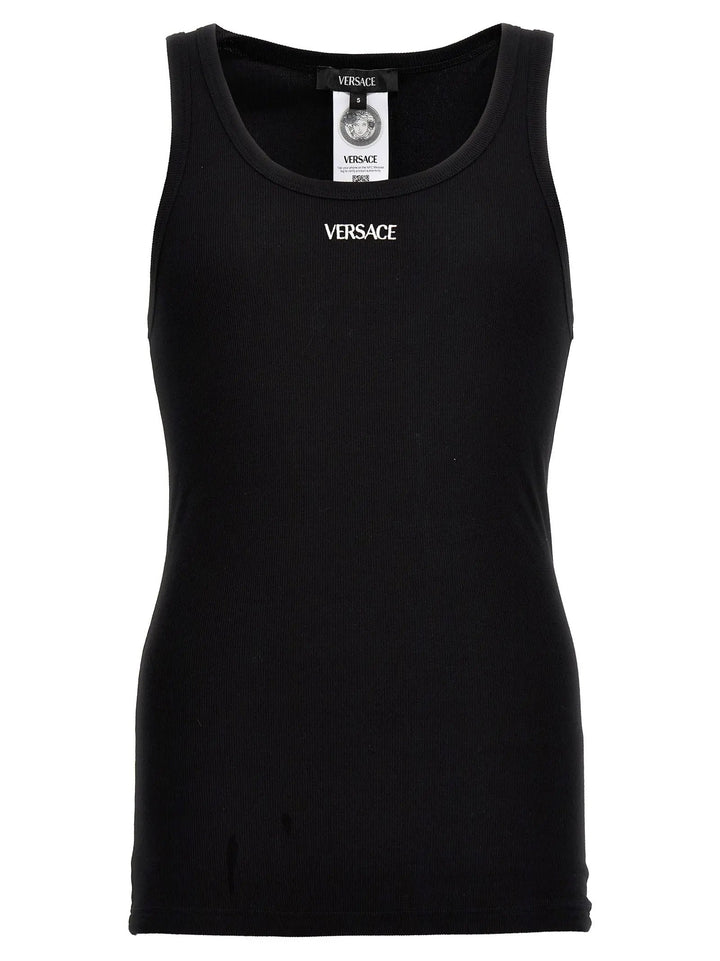 Versace Black Cotton Sleeveles T-Shirt