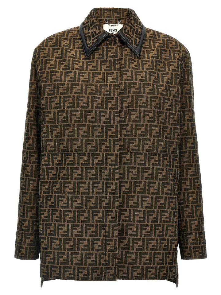 Fendi Brown Polyester Leather Jacket