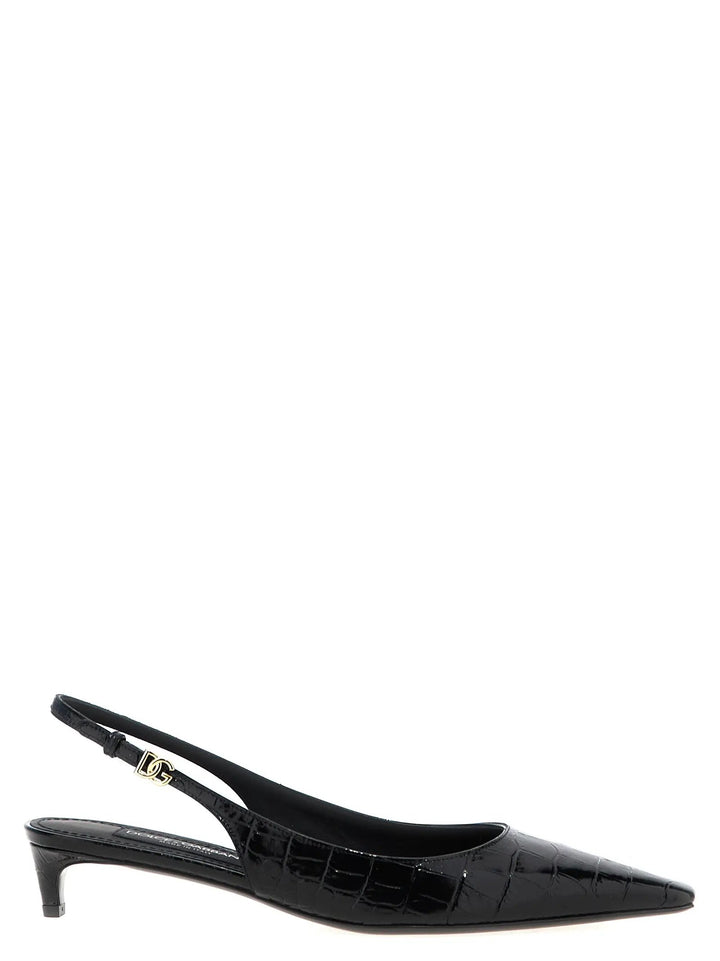 Dolce &amp; Gabbana Black Calfskin Mid Heel Pumps