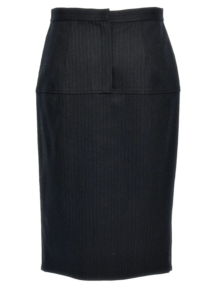 Fendi Gray Virgin Wool Midi Skirt