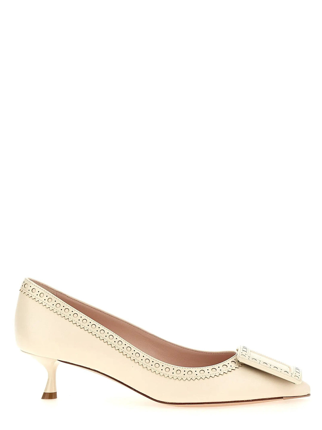 Roger Vivier Sample Sale | Roger Vivier White Lamb Leather Mid Heel Pumps - | Designer outlet