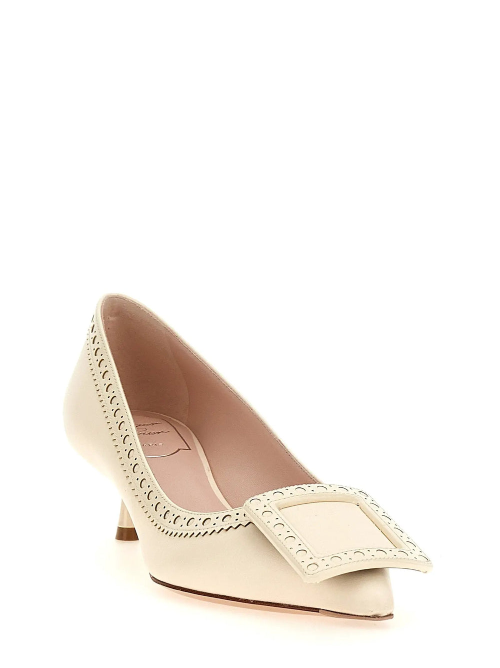 Roger Vivier Sample Sale | Roger Vivier White Lamb Leather Mid Heel Pumps - | Designer outlet