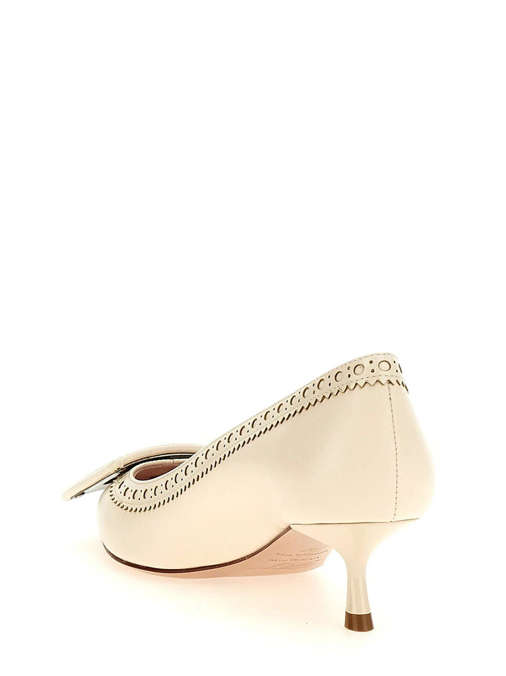 Roger Vivier Sample Sale | Roger Vivier White Lamb Leather Mid Heel Pumps - | Designer outlet