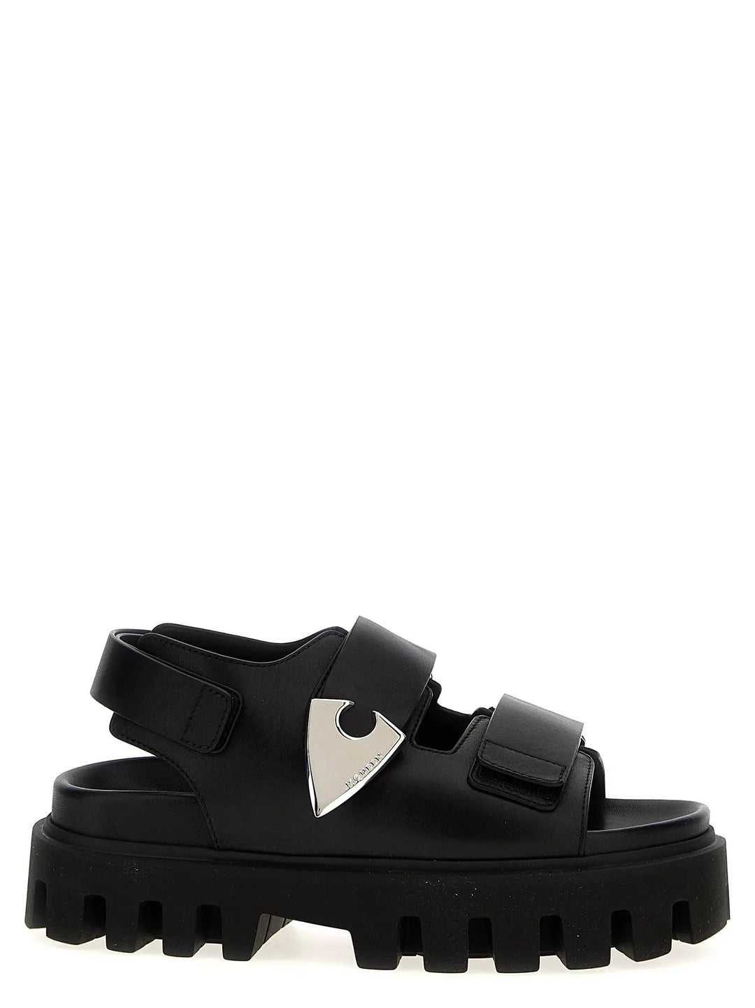 Alexander McQueen Black Calf Leather Bos Taurus Flat Sandals