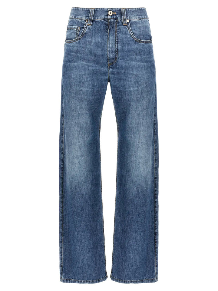 Brunello Cucinelli Blue Cotton Straight-Leg Jeans