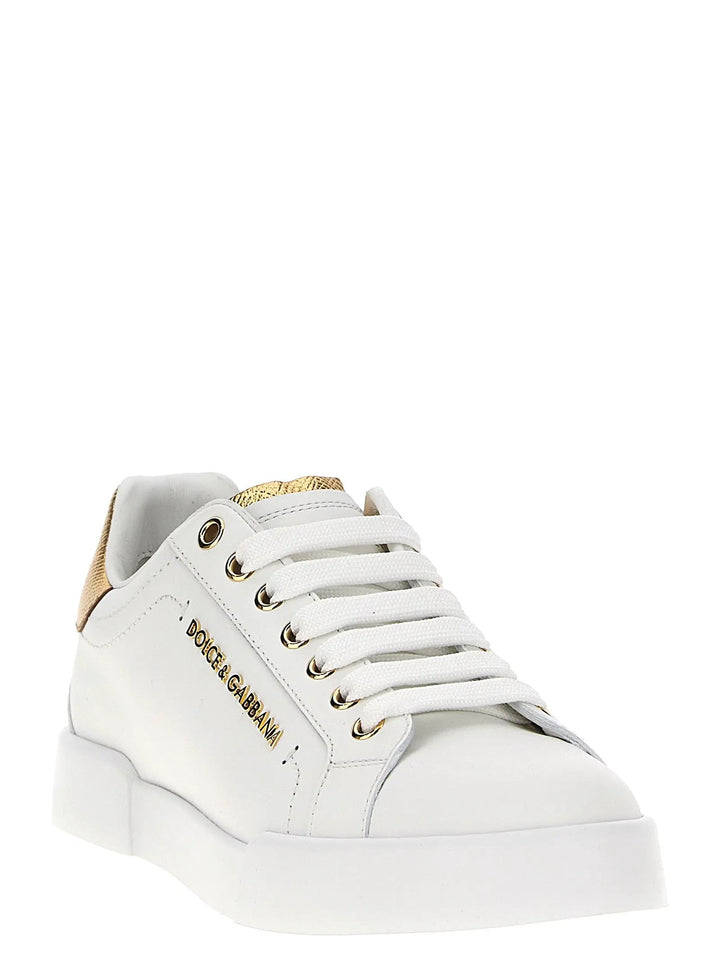 Dolce &amp; Gabbana Gold Calfskin Low Top Sneakers