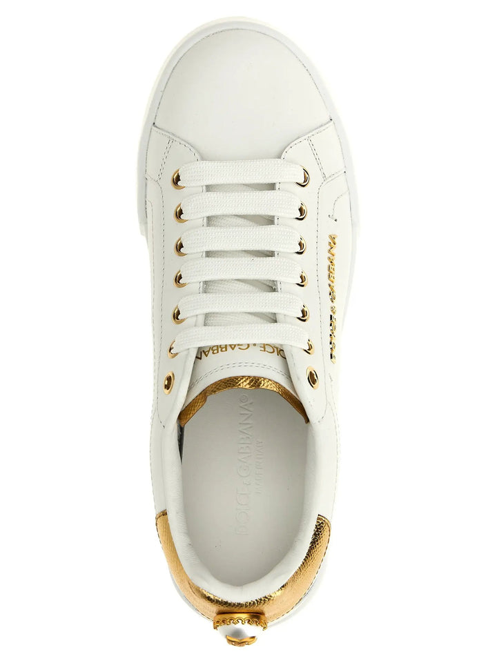 Dolce &amp; Gabbana Gold Calfskin Low Top Sneakers
