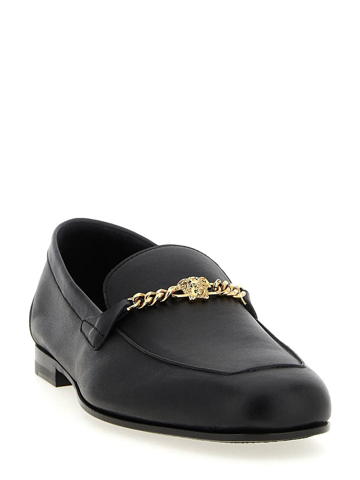 Versace Black Calfskin Slip-On Loafers