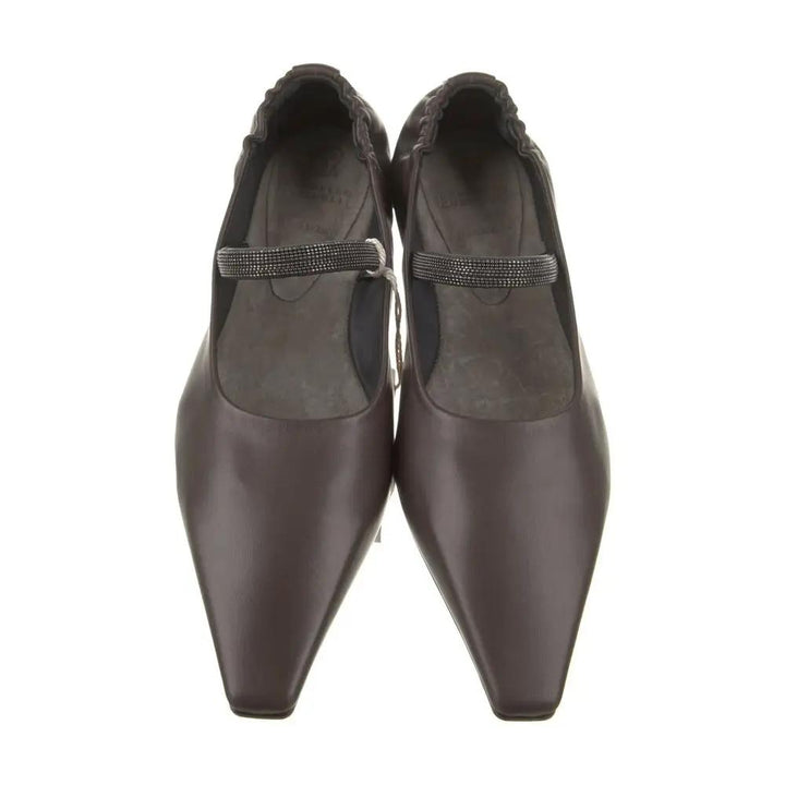 Brunello Cucinelli Brown Leather Ballet Flats