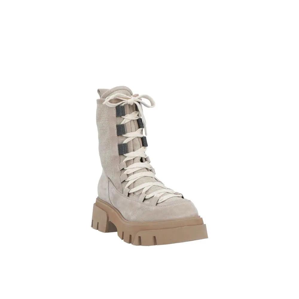 Brunello Cucinelli Sample Sale | Brunello Cucinelli Beige Leather Lace-Up Boots - | Designer outlet