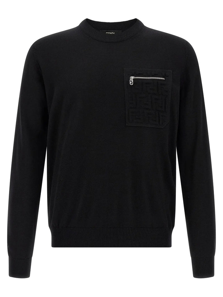 Fendi Black Virgin Wool Cardigan