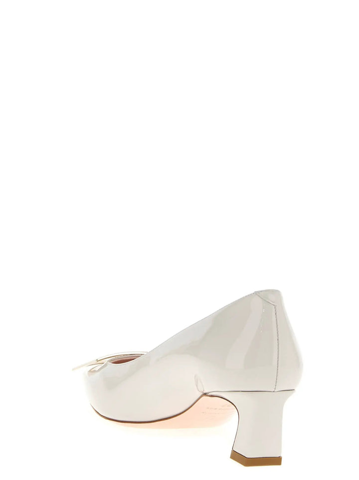 Roger Vivier White Calfskin Mid Heel Pumps