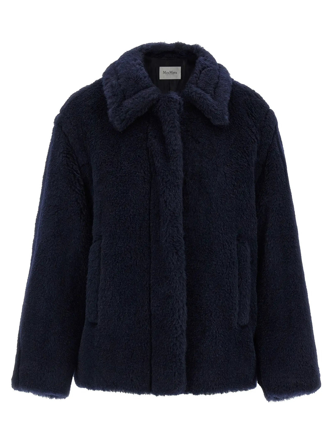 Max Mara Blue Alpaca Leather Coat