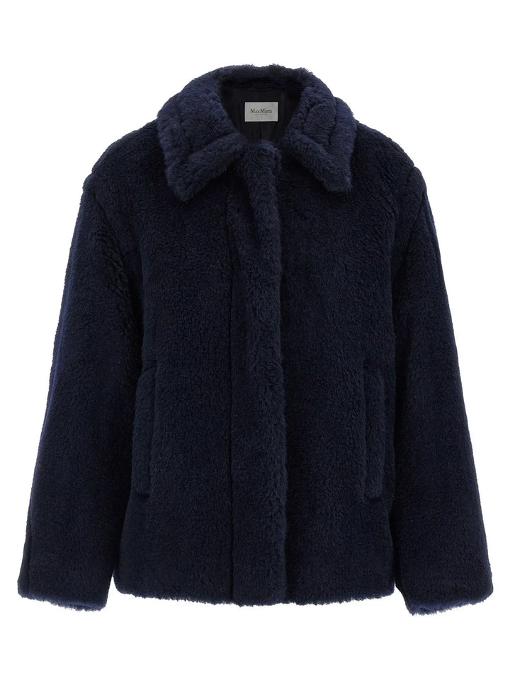 Max Mara Blue Alpaca Leather Coat