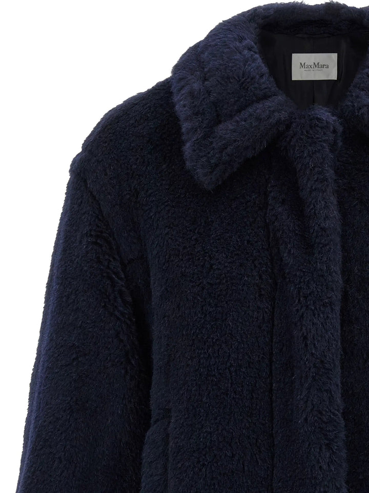 Max Mara Blue Alpaca Leather Coat