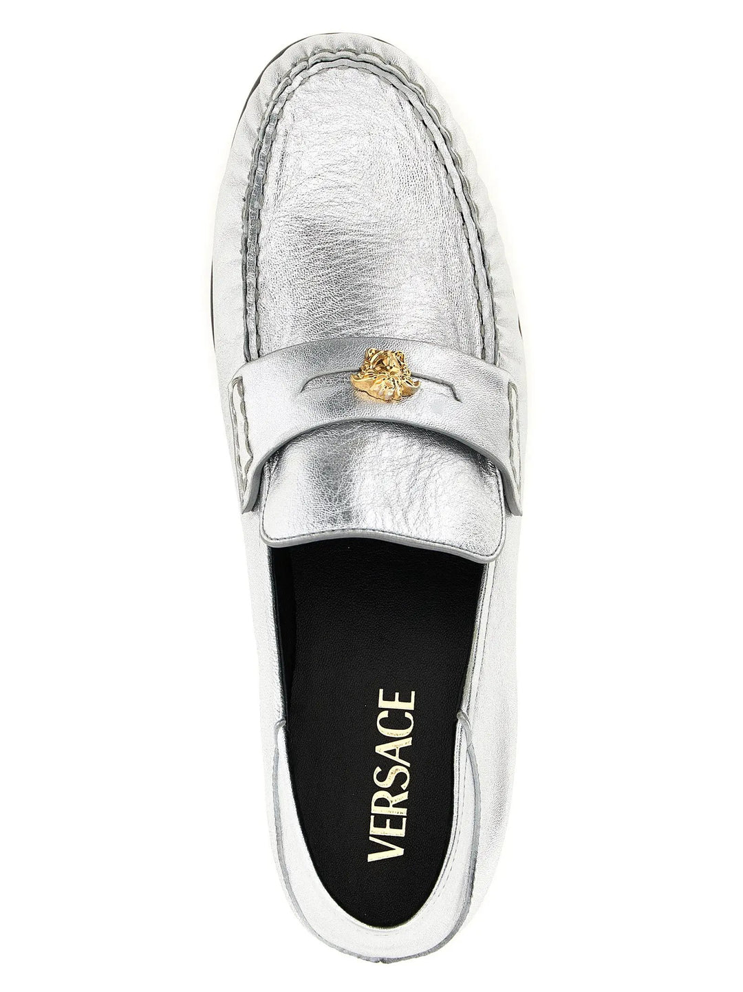 Versace Silver Lamb Leather Slip-On Loafers