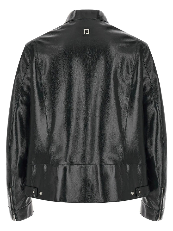 Fendi Blue Lamb Leather Leather Jacket