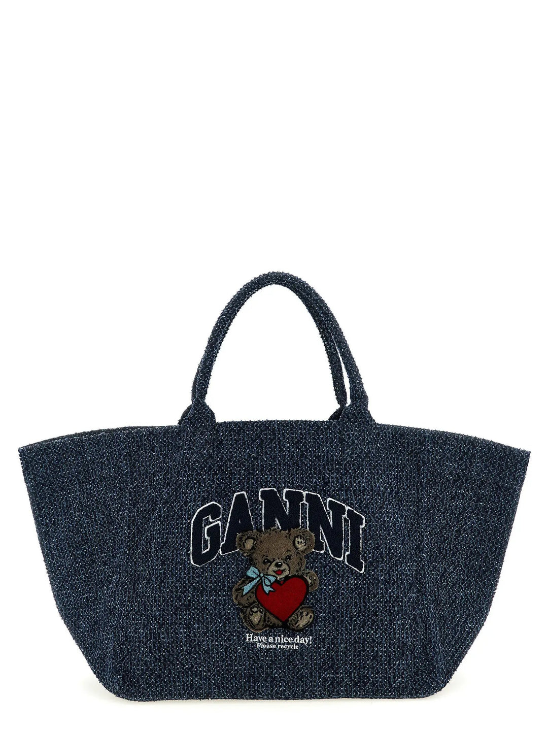 Ganni Blue Organic Cotton Tote Bag