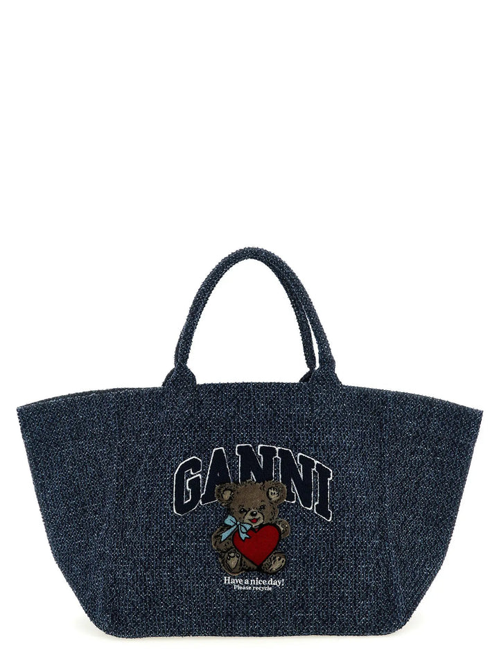 Ganni Blue Organic Cotton Tote Bag