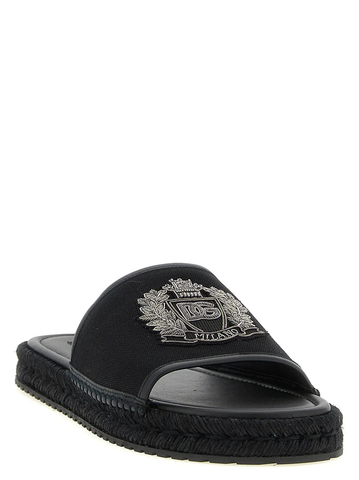Dolce &amp; Gabbana Black Cotton Slides