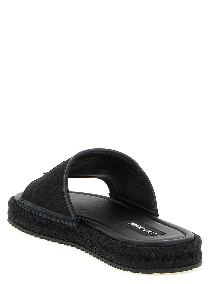 Dolce &amp; Gabbana Black Cotton Slides