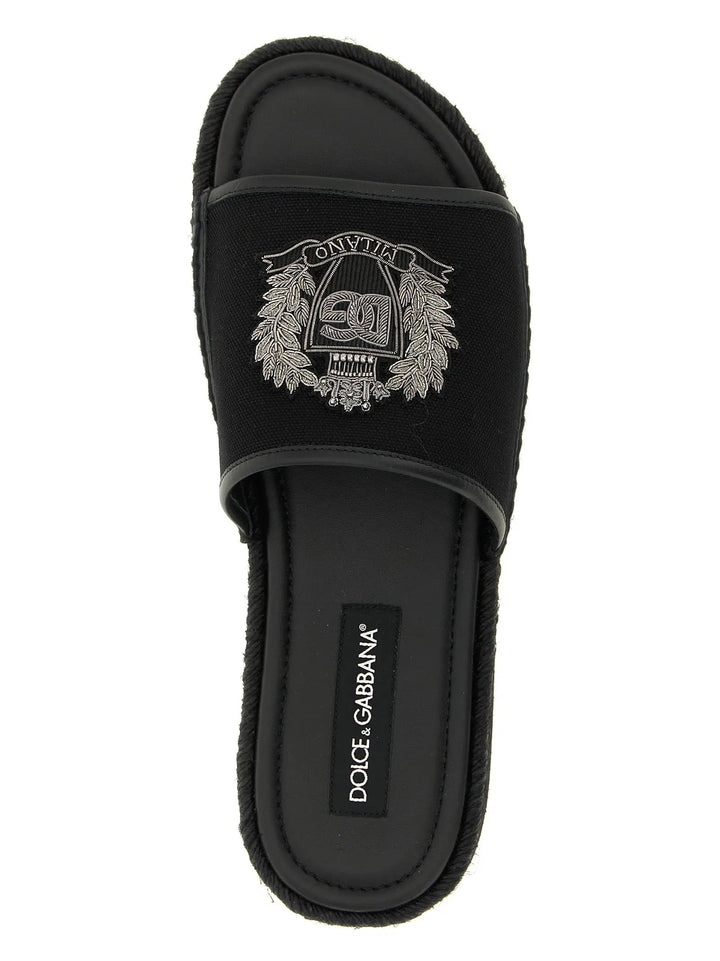 Dolce &amp; Gabbana Black Cotton Slides