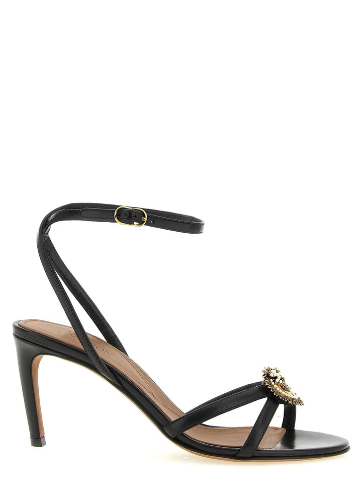 Dolce &amp; Gabbana Black Calfskin Stiletto Heel Sandals