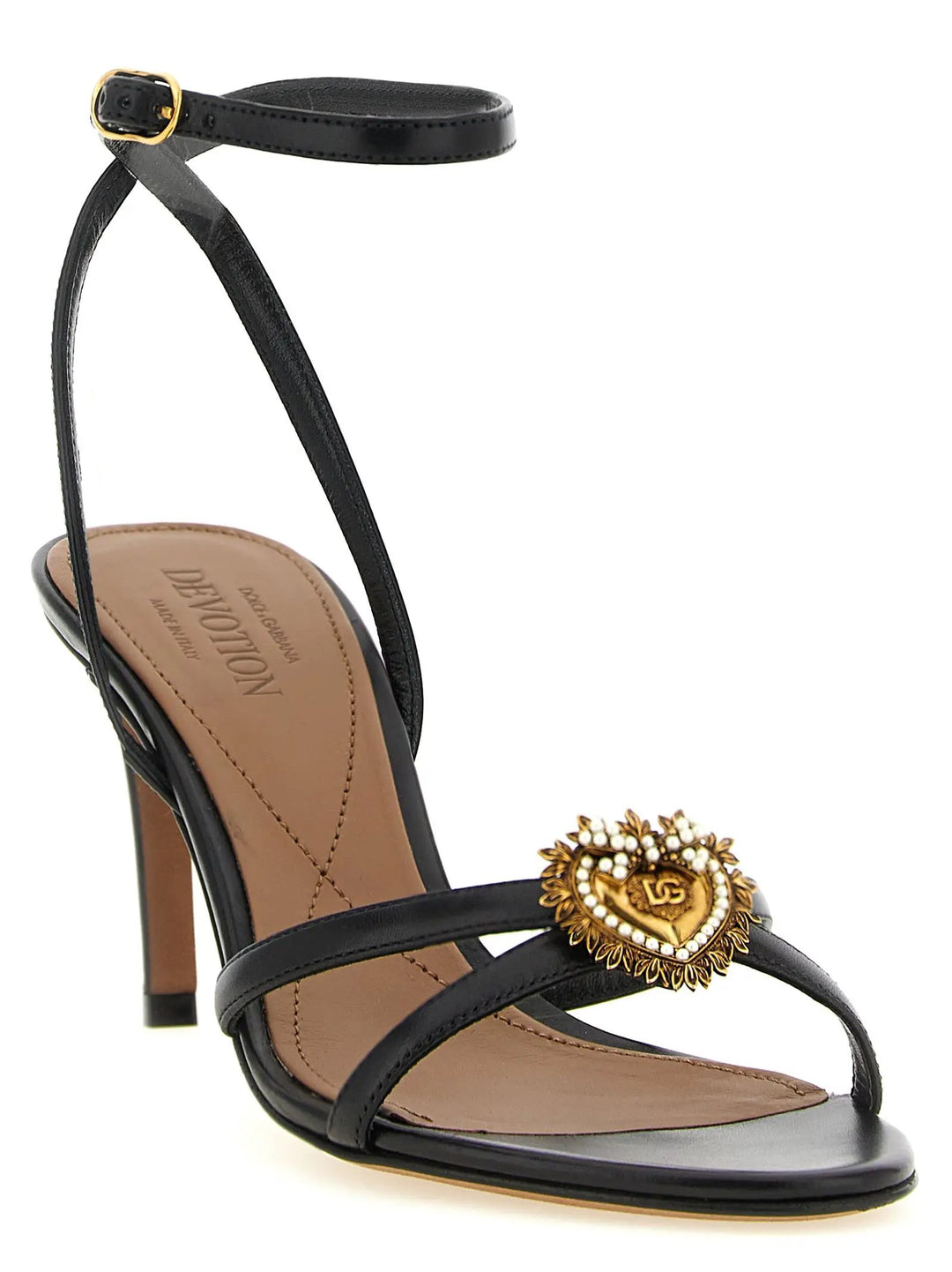 Dolce &amp; Gabbana Black Calfskin Stiletto Heel Sandals