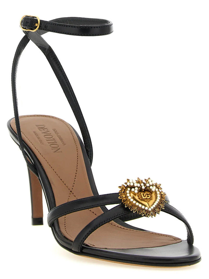 Dolce &amp; Gabbana Black Calfskin Stiletto Heel Sandals