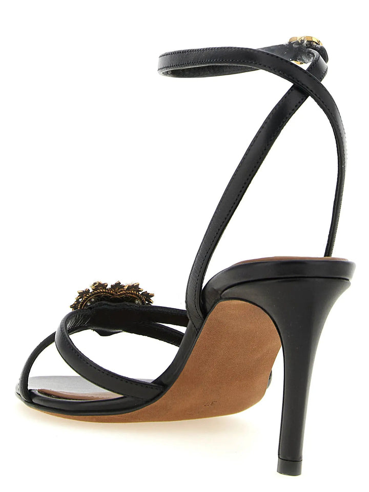 Dolce &amp; Gabbana Black Calfskin Stiletto Heel Sandals