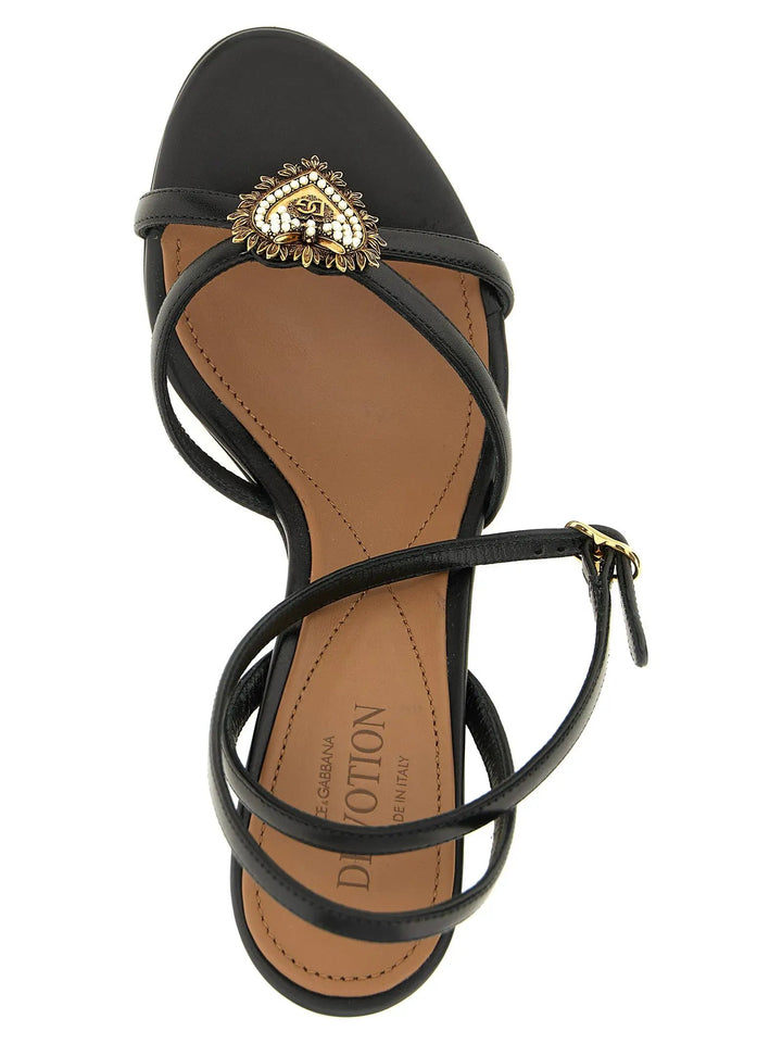 Dolce &amp; Gabbana Black Calfskin Stiletto Heel Sandals