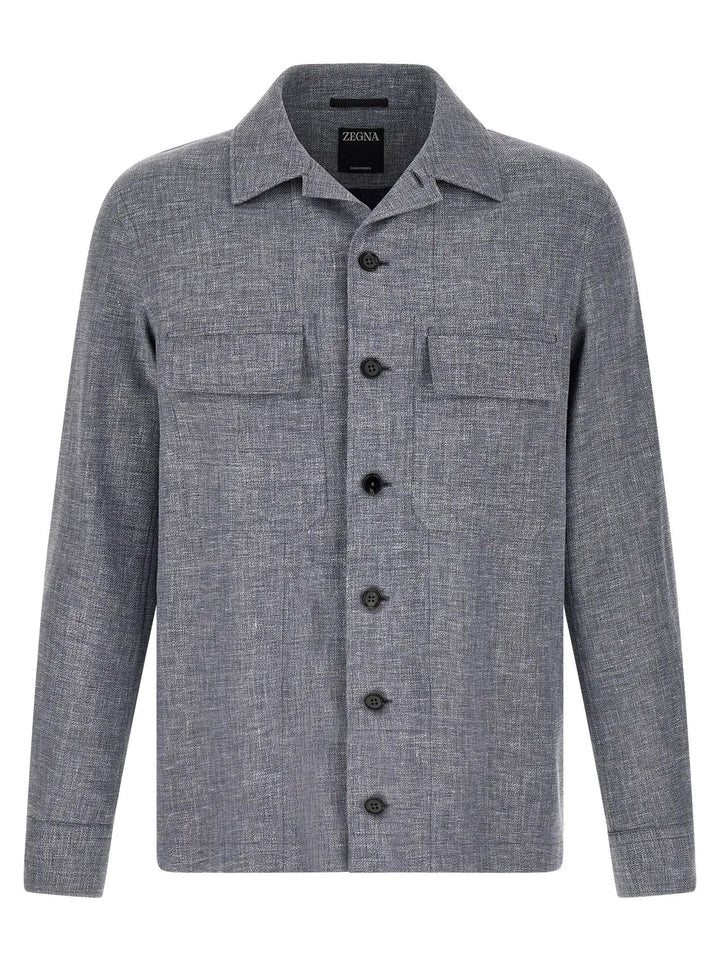 ZEGNA Blue Linen Blouse