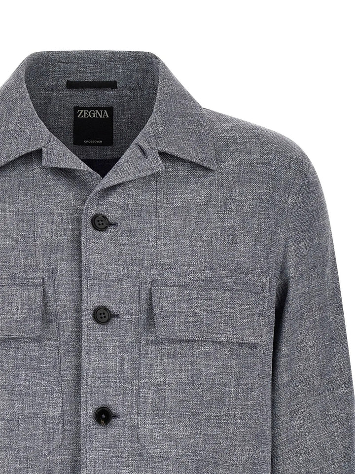 ZEGNA Blue Linen Blouse