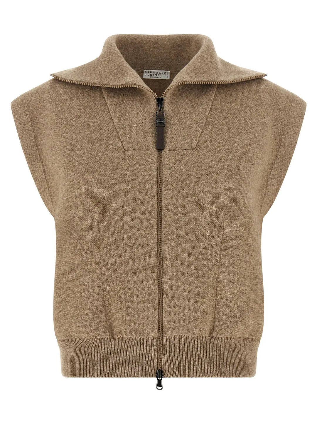 Brunello Cucinelli Beige Cashmere Sleeveless Jacket