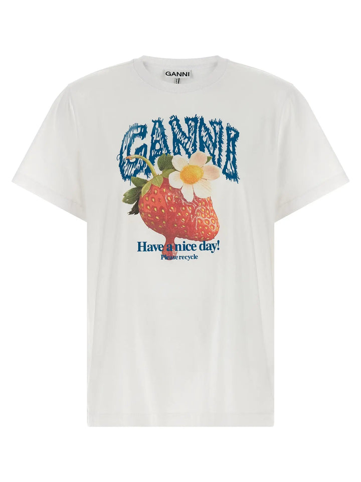 Ganni Sample Sale | Ganni White Organic Cotton T-Shirt - | Designer outlet