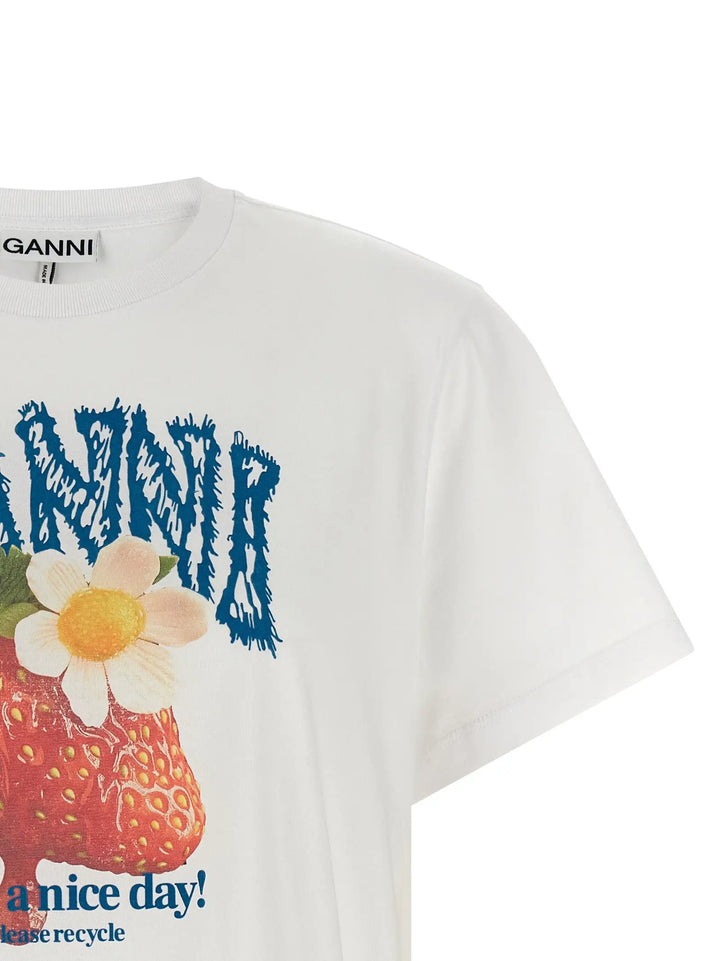 Ganni Sample Sale | Ganni White Organic Cotton T-Shirt - | Designer outlet