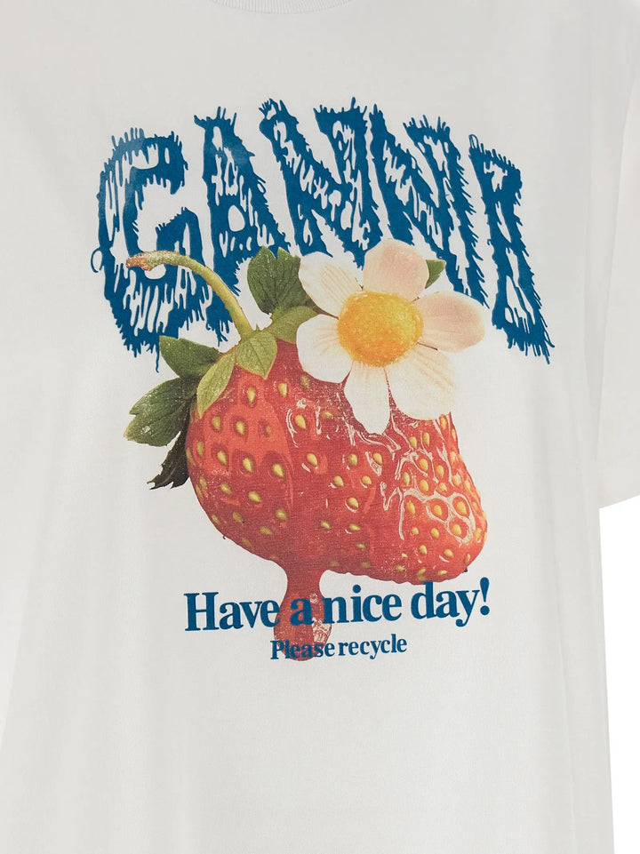 Ganni Sample Sale | Ganni White Organic Cotton T-Shirt - | Designer outlet