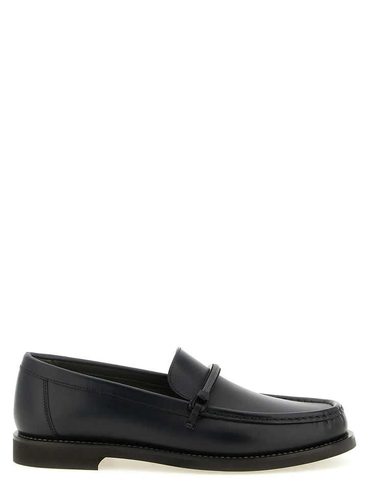 Brunello Cucinelli Black Calfskin Slip-On Loafers